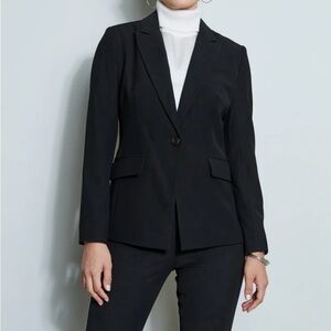 Tahari ASL Single Button Professional Black Stitched Detail Blazer
